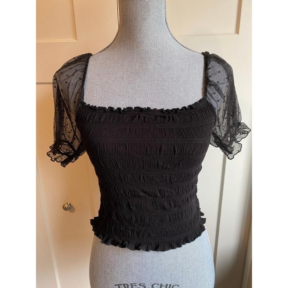 Ambiance Top Sheer Lace Sleeve Stretch Small Crop WhimsiGoth Baby Fairy sku53A